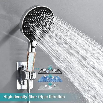 Rainfall Shower Head,12 Inch Rain High Pressure Shower Head with Spray Combo,14 Inch Adjustable Extension Arm and 3 Spray Filtered Shower Head with Filters,79 Inch Long Shower Hose, Silver Chrome