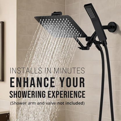 G-Promise All Metal 8" Rain Shower Head with Handheld for Bathroom Upgrade | All Metal, Built to Last, Easy Install, Adjustable Height & Angle for All Heights, Extra Long Hose, Modern Upgrade