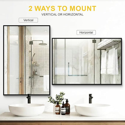Bathroom Mirror for Wall, 2 Pack 36"x24" Black Vanity Mirror | Sturdy Rectangular Metal Frame, HD Tempered Glass, Hangs Horizontally or Vertically in Bedroom, Living Room, Entryway