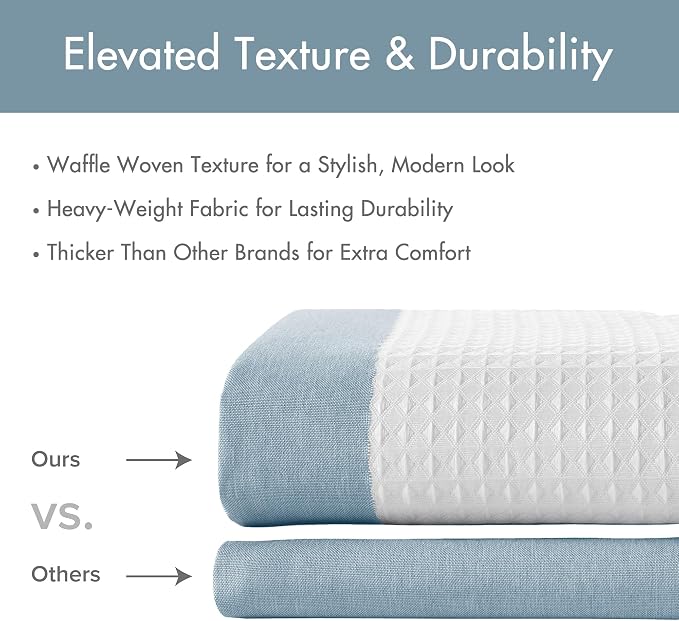 Madison Park Spa Waffle Weave Stall Shower Curtain, 36 x 72, Blue | Striped, Pieced Fabric Design, 3M Scotchgard Moisture Management, Hotel Quality, Modern, for Bathroom, OEKO-TEX Certified