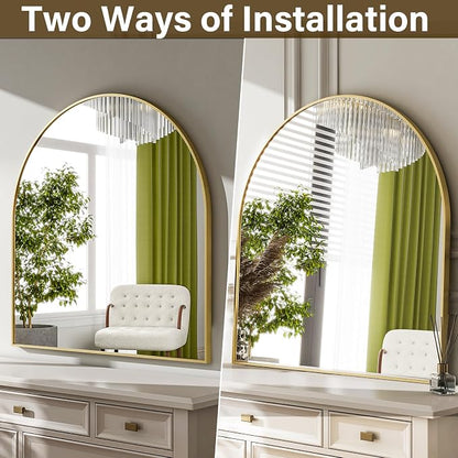 HARRITPURE 26"x28" Arched Bathroom Mirror Wall Mounted Gold Arch Mirror | Vanity Aluminum Alloy Frame Arch Wall Mirror for Living Room, Bedroom, Entryway