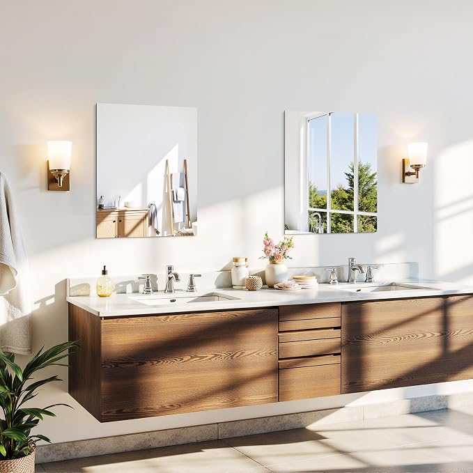 CILIBER 2-Pack 18x24 Inch Frameless Mirrors for Wall, Bathroom Vanity Mirrors with Polished Edge, Rectangle Mirror for Over Sink, Bedroom, Entryway, Horizontal or Vertical, 3mm Tempered Glass