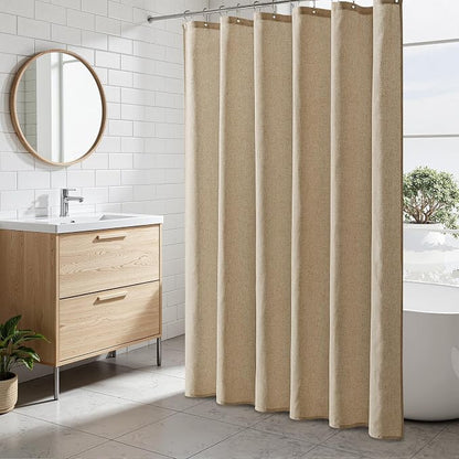 Linen Shower Curtain 78 Inch Long Shower Curtains Set with Hooks for Bathroom Boho Farmhouse Fabric Neutral Cloth Modern Cottage Core Waterproof,Eggshell Beige