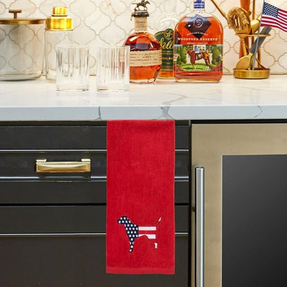 SKL Home Red White & Blue Hound Hand Towel Set-2pc, 100% Cotton, Red | Fun embroidery for Memorial Day, 4th of July, Labor Day & all patriotic holidays. For use in the bathroom, kitchen or bar.