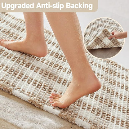 TYUU Waffle Bath Mat, Boho Bathroom Rugs Non Slip, 48x24 Khaki & White | Super Absorbent Quick Dry Bath Rug, Non-Slip Backing, Soft Waffle Washable Farmhouse Bathroom Mats, Tub, Shower & Home Decor