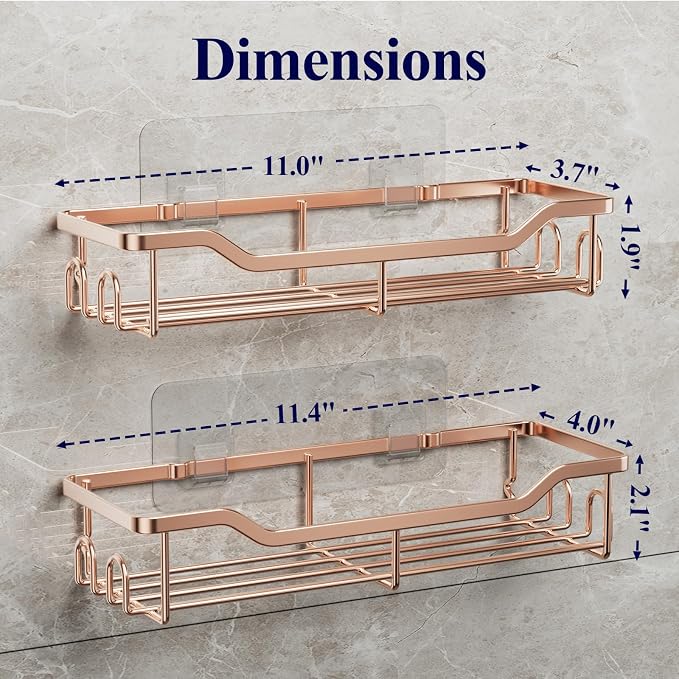 Kitsure Shower Caddy, Adhesive Shower Organizer, Large, Rose Gold | Stainless Steel Shelf for Inside Shower, No Drill Bathroom Organizers and Storage, Home Decor Accessories