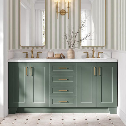 ARIEL Taylor 72-inch Bathroom Vanity with Sink,Solid Wood, 1.5-inch Carrara White Quartz Countertop, Double Rectangular Porcelain Sink, Soft Closing Doors, Dovetail Drawers, Vintage Green