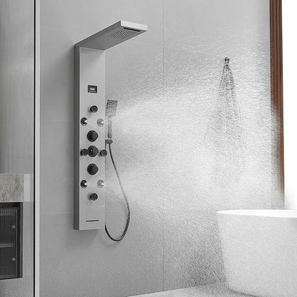 Shower Panel Rain Massage System with Adjustable Body Jets Mist Spray 6 in 1 Functions, Wall-Mount Shower Column Bathroom Shower Panel Tower System, Brushed Nickel and Black