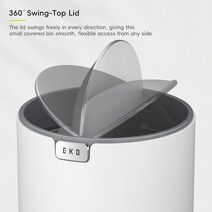 EKO Fandy 0.58 Gal/2.2L Mini Trash Can with Lid, Swing-Top Desktop Trash Can for Bathroom, Countertop, Vanity, Desk or Office, Small Garbage Bin (White) (Pack of 12)