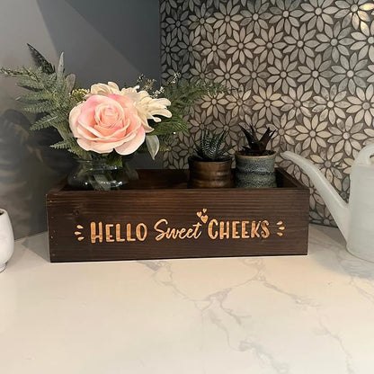 Admired by Nature Hello Sweet Cheeks Solid Wood Toilet Paper Holder, Farmhouse Décor, Toilet Paper Storage, Bathroom Accessories, Bathroom Décor, for Home Décor Bathroom Organizer (Brown)