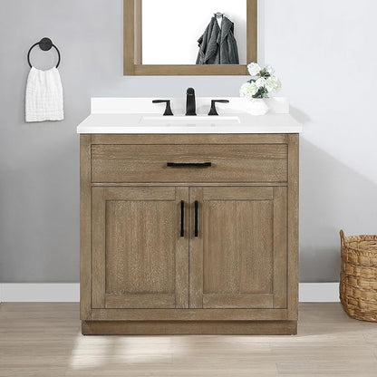 OVE Decors Bailey 36 in. Single Sink Freestanding Driftwood Oak Bathroom Vanity with White Quartz Top and Matching Backsplash