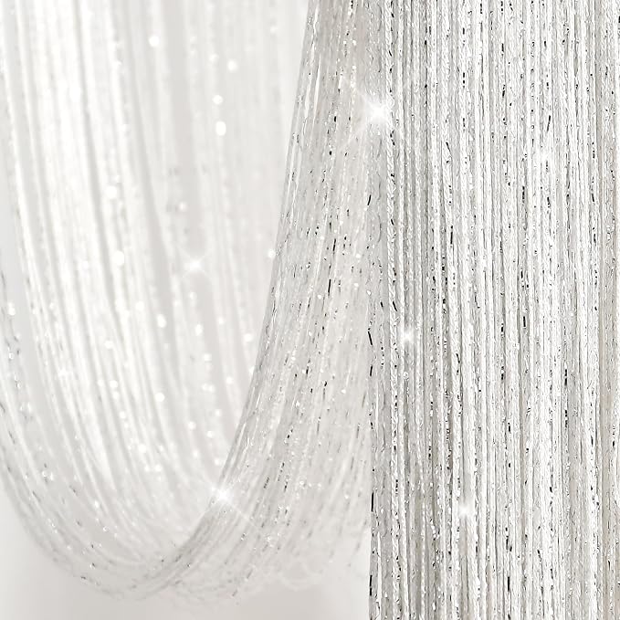 Lush Decor Night Sky String Thread Shower Curtain With PEVA Liner, 2 Piece Set, 72" W x 72" L, White - Silver String Shower Curtain and Liner Set - Shimmery Bath Curtain - Modern Glam Bathroom Decor