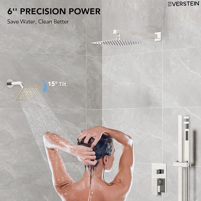 10" High-Pressure Rainfall Shower Faucet with Handheld Spray, Wall Mount Dual Shower Head System with Slide Bar (Polished Chrome)