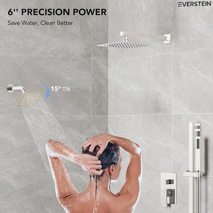 10" High-Pressure Rainfall Shower Faucet with Handheld Spray, Wall Mount Dual Shower Head System with Slide Bar (Polished Chrome)