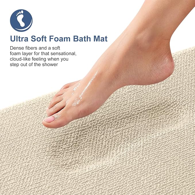 OLANLY Memory Foam Bathroom Runner Rug 40x24, Absorbent Long Bath Mat, Sand | Soft Quick Dry Bath Rugs, Non-Slip Carpet, Machine Washable Mat for Bathroom Floor, Tub and Shower, Home Decor Accessories