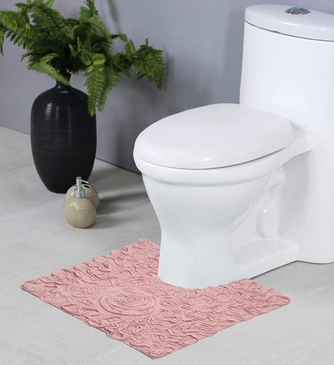 Home Weavers Bell Flower Collection 100% Cotton Tufted Bath Rugs, Extra Soft and Absorbent Bath Rugs, Non-Slip Bath Mats, Machine Washable, Bath Mats for Bathroom Floor and Tub, 20"x20" Contour, Pink