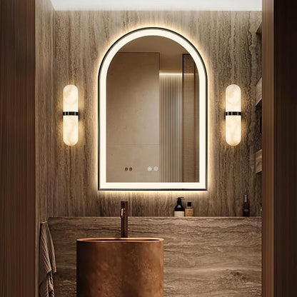 Arched LED Bathroom Mirror, 36"x24" Arch Backlit Vanity Mirror with Lights, Frontlit, Dimmable, 3 Colors, Memory Function, Anti-Fog Smart Mirror, Black Frame, Shatterproof, UL Listed