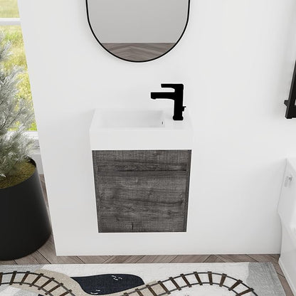 18" Floating Wall-Mount Bathroom Vanity with Ceramic Sink - Space-Saving Design, Soft-Close Doors & Waterproof Storage Cabinet for Small Bathrooms