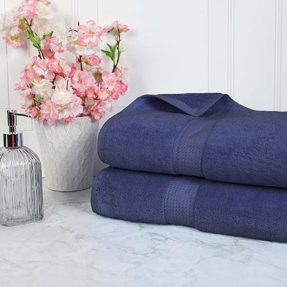 SUPERIOR Egyptian Cotton Pile Plush Bath Sheet, 2 Piece Set, Navy Blue | Highly Absorbent, Ultra Soft Luxury 800 GSM Towel Set for Bathroom, Shower, Hotel Essentials Oversize Plush Madeline Towels