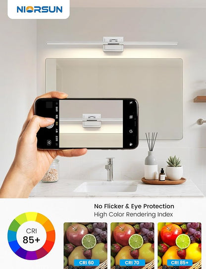 NIORSUN 46.5 Inch Modern Bathroom Light Fixture, 40W 5CCT Dimmable LED Chrome Bathroom Vanity Lights Over Mirror, Vanity Lights for Bathrooms Restroom Mirror