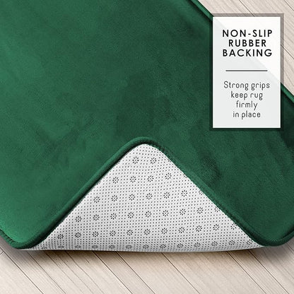 Clara Clark 2 Piece Bathroom Rugs Bath Mat Set, Velvet Memory Foam Bath Mats for Bathroom - Non-Slip, PVC Backing Bath Rugs, Washable - Dries Quickly, Hunter Green