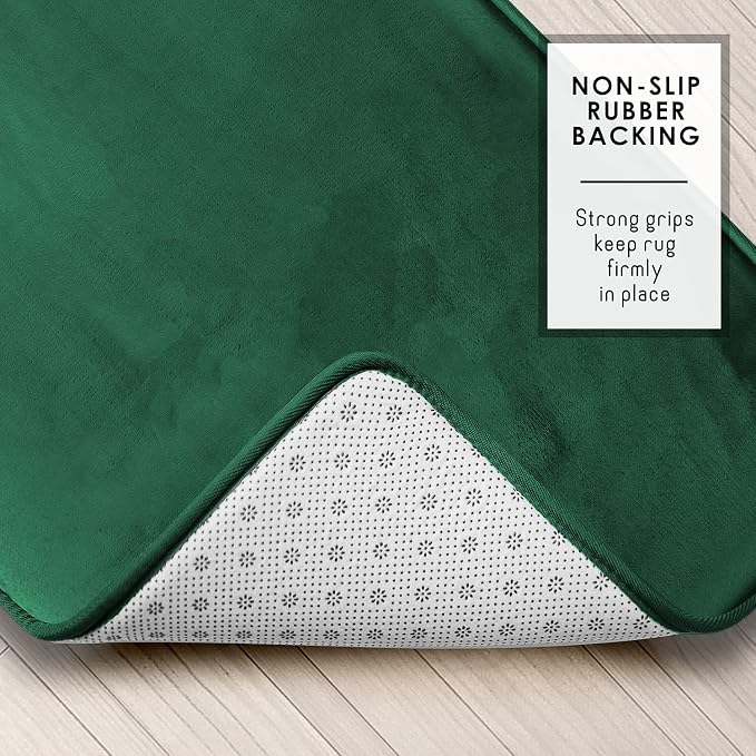 Clara Clark 3 Piece Bathroom Rugs Bath Mat Set, Velvet Memory Foam Bath Mats for Bathroom - Non-Slip, PVC Backing Bath Rugs, Washable - Dries Quickly, Green