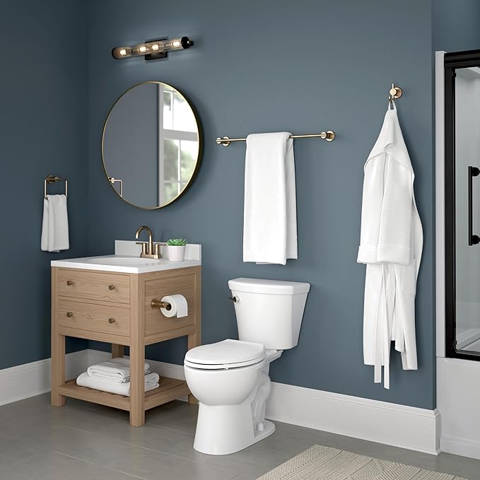 Delta 4-Piece Champagne Bronze Bathroom Set Towel Rack, Ring, Toilet Paper Holder, Hook | Nicoli Bath Accessories