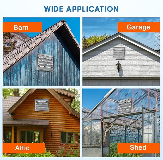 20" Wall-Mounted Shutter Exhaust Fan, 3500 CFM High-Speed Ventilation, 1500 RPM Low-Noise, Aluminum Blades & Automatic Shutter for Attic, Garage, Greenhouse, Workshop & Louvered Vent Applications