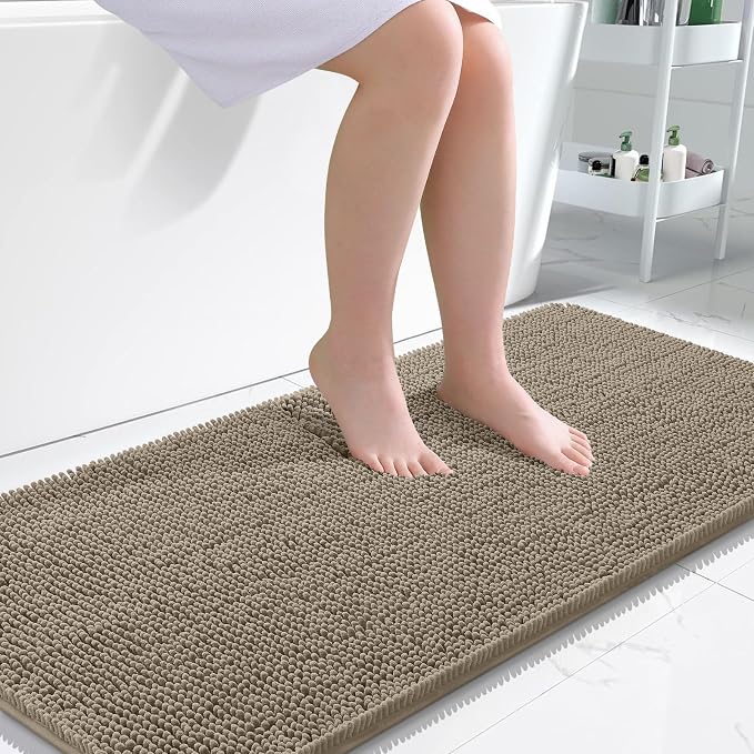 OLANLY Large Bathroom Rugs 50x30, Extra Soft Absorbent Chenille Bath Rugs | Warm Taupe, Quick-Drying Rubber Backing, Machine Washable Bath Mat for Bathroom Floor, Tub and Shower, Home Decor Accessories