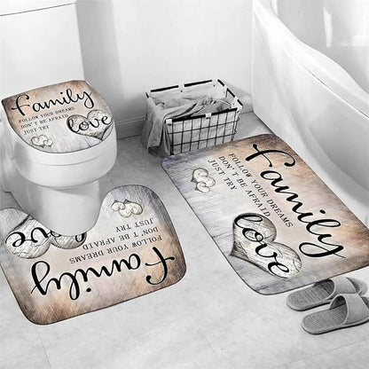 AZHM Inspirational Motivational Shower Curtain Set for Bathroom 4 Pcs Black Bathroom Accessory Decor Sets with Shower Curtain and Rugs