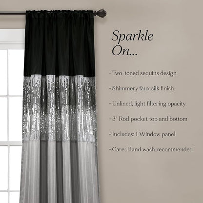 Lush Decor Night Sky Window Curtain Panel, Single, 42" W x 95" L, Black & Gray - Sequin Curtains - Sparkle & Color Block Design - Modern Glam Decor - Long Curtains For Bedroom & Living Room
