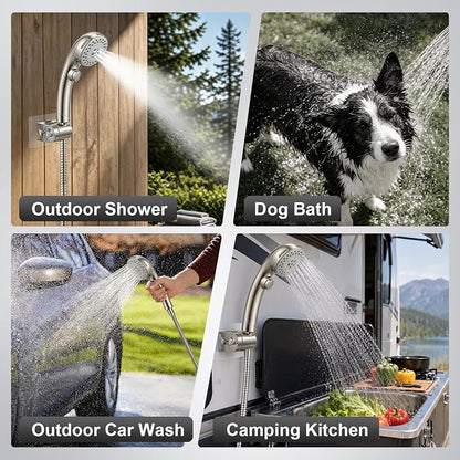OFFO 5 Mode RV Shower Head Replacement, On Off Switch for Water Saving, High Flow Powerful Boosting Showerheads, Brushed Nickel