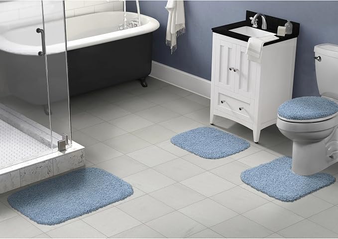 Garland Rug Jazz Nylon Washable 4 Piece Set (Lid, Contour,2 Mats) Basin Blue Bath Rugs Soft, Absorbent, and Stylish for Your Bathroom
