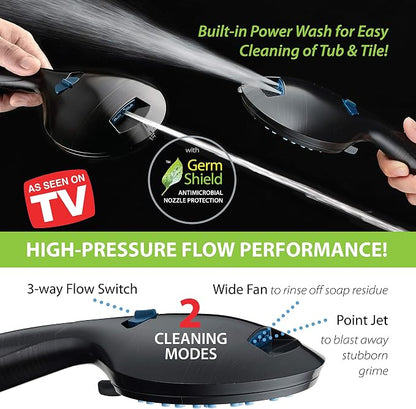 AquaCare 50-mode High Pressure 7 inch Shower Head Combo w/Dual Power Wash | Hygienic Jets, 2-mode Handheld Power Wash for Tub, Tile & Pets, Long 6 ft. Stainless Steel Hose, Extra Wall Bracket / Bronze