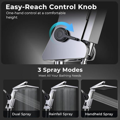 MakeFit Filtered Rain Shower Head with Handheld Combo High Pressure 12'' Rainfall Shower Heads & Hidden Detachable Wand Dual Showerhead Water Softener for Hard Water Easy Filter Replacement