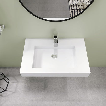 SJ Star&Jane 29" x 19" in Solid Surface Bathroom Sink, Wall-Mount or Countertop Vessel Sink, Rectangle Floating Vanity Sink, Pre-installed Faucet Holes, Durable Modern Design