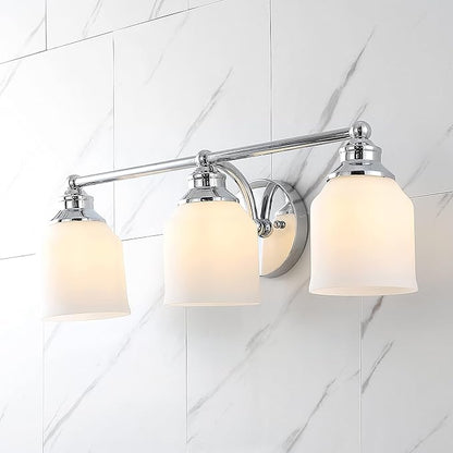 JONATHAN Y 24" Chrome Modern Farmhouse LED Vanity Light Wall Sconce Fixture, Frosted White Glass Shade, Dimmable Wall Lamp for Bathroom Mirror Kitchen Sink, UL Listed (JYL7551A)