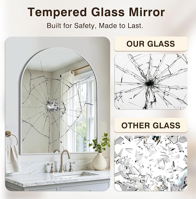 Arched Bathroom Vanity Mirror for Over Sink, 40”x30”, Silver | HD Tempered Glass, Anti-Rust Metal Frame, Hanging or Leaning, Wall Mirrors for Bathroom Sink, Bedroom, Living Room, Entryway