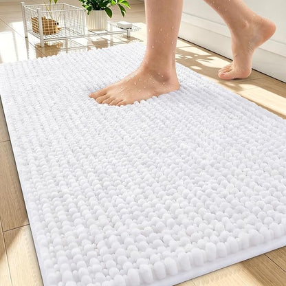 OLANLY Thick Chenille Bathroom Rugs 30x20, Soft Absorbent Bath Mat, White | Bath Rugs, Rubber Backing, Machine Wash Dry, Bath Mats for Bathroom Floor, Tub and Shower, Home Decor Accessories