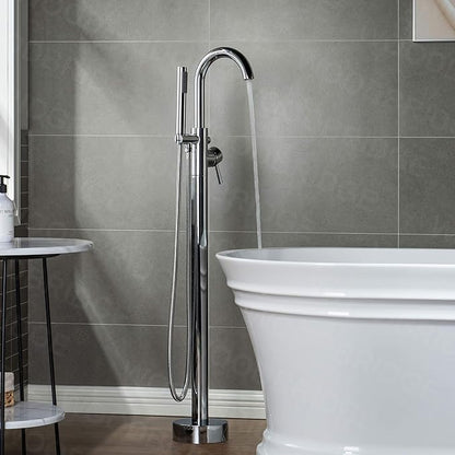 WOODBRIDGE Contemporary Single Handle Floor Mount Freestanding Tub Filler Faucet with Hand shower in Chrome Finish,F0002CHRD