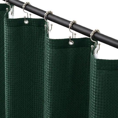 Siiluminisoy Shower Curtain and Liner Set, Waffle Shower Curtain Set with 12 Stainless Steel Hooks, Waterproof Luxury Fabric Shower Curtains for Bathroom and Hotel, Dark Green, 72" W x 84" H