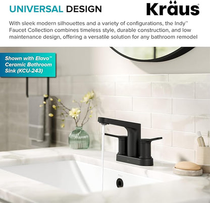 KRAUS Indy Centerset Bathroom Faucet in Matte Black with 2 Handles, Pop Up Drain and Supply Lines, FUS-14102MB