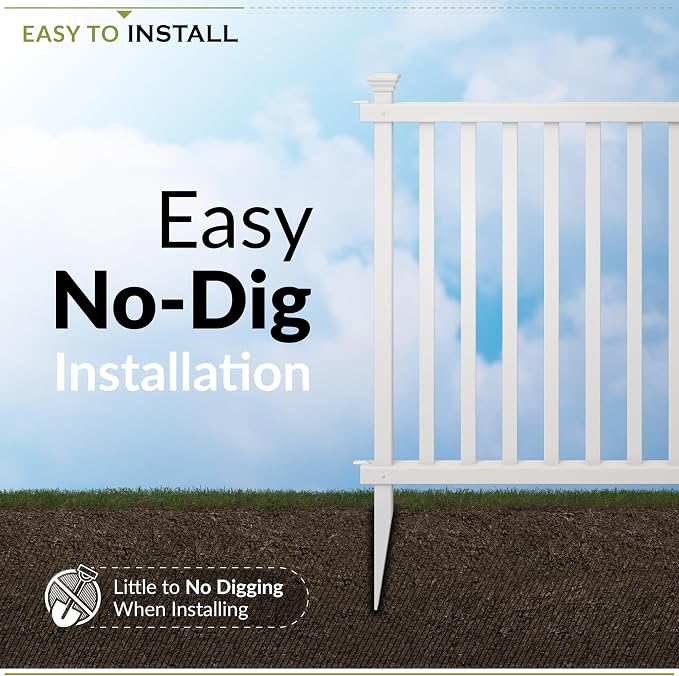 Zippity Baskenridge Picket Fence Panels, White Vinyl DIY No Dig Kit | 3ftH x 3.5ftW, 2 Panels, Garden Border Yard Fencing, ZP19037