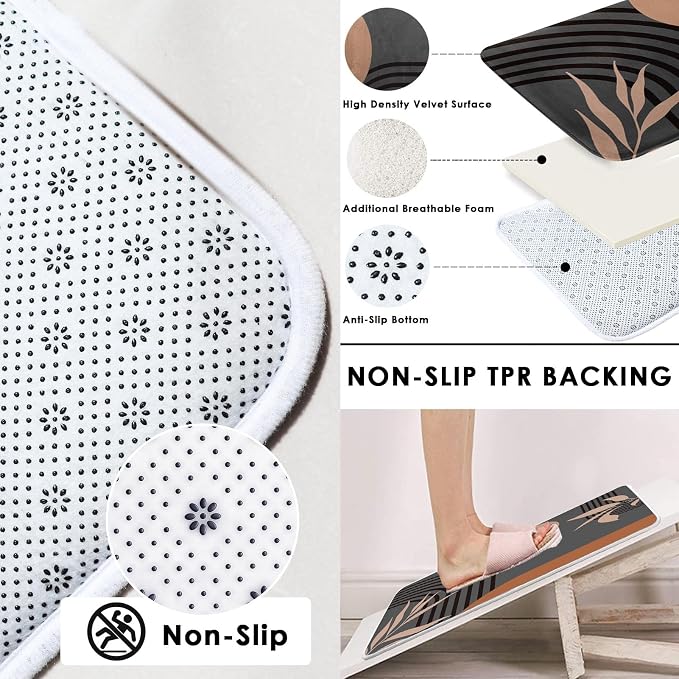 Bathroom Sets with Shower Curtain and Rugs, 4 Pcs, Boho Mid Century | Abstract Modern Minimalist Bathroom Decor Set with Toilet Lid Cover, Non-Slip Bath Mats and Accessories 12 Hooks