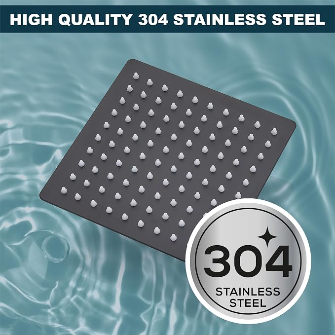 Midanya Square Rain Shower Head,High Pressure,Matte Black 6 Inch | 360°Swivel,Ceiling or Wall Mount,Waterfall Full Body Coverage,Bathroom Remodel,Stainless Steel Large Rainfall Shower Head