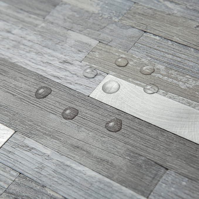 AULIGET 2-Sheet Peel and Stick Backsplash Wall Tiles, Distressed Wood Look PVC Wall Tiles Stick on Backsplash