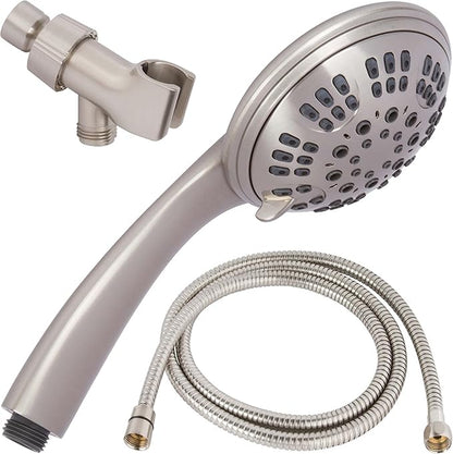 Luxury Handheld Shower Kit - 2.5 GPM - Brushed Nickel | 6 Function High Pressure Removable Hand Held Showerhead with Hose and Mount, Easy Install for Boosting Low Water Flow Baths