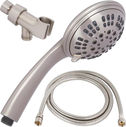Luxury Handheld Shower Kit - 1.8 GPM - Brushed Nickel | 6 Function High Pressure Removable Hand Held Showerhead with Hose and Mount, Easy Install for Boosting Low Water Flow Baths