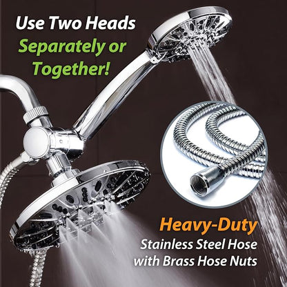 AquaDance 7" Premium High Pressure 3-Way Rainfall Combo for The Best of Both Worlds - Enjoy Luxurious Rain Showerhead and 6-Setting Hand Held Shower Separately or Together - Chrome Finish - 3328 | Enjoy Dual 6-Setting Luxury Shower Heads Separately or ...