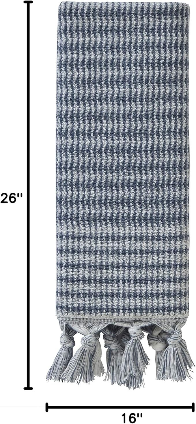 SKL Home Longborough Hand Towel Set-2pc, 100% Turkish Cotton, Denim Blue | 640 GSM weight. Spa-level quality. Soft & absorbent jacquard with tassels. For the bathroom, kitchen, bar or any sink space.